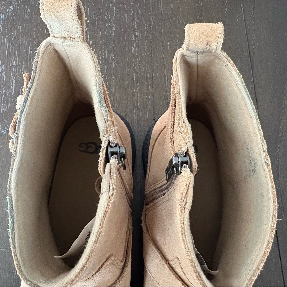Ugg Ashton Short Weather Boot Boots Tan Suede Buckle Beige Size 3 Kids Unisex - Picture 5 of 12